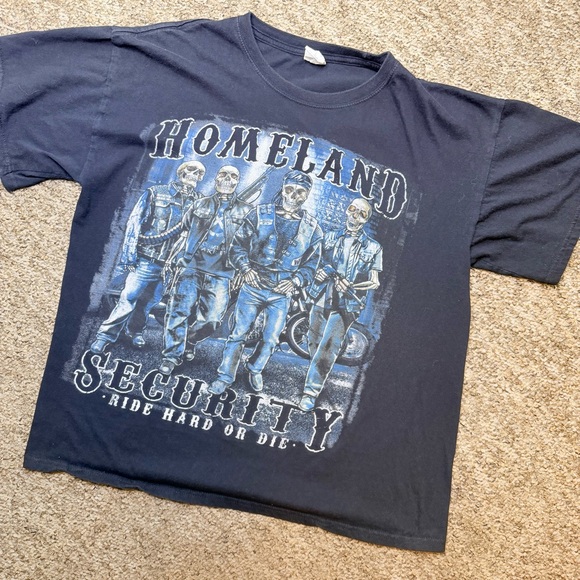 Homeland Security Skeleton Biker Graphic T-shirt Size Large - Picture 2 of 2